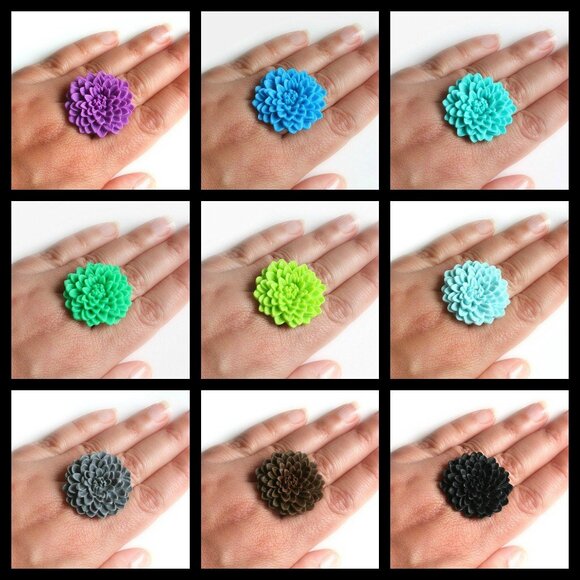 Lilac Purple Flower Ring Adjustable Chrysanthemum Ring - more colours available - Picture 5 of 6